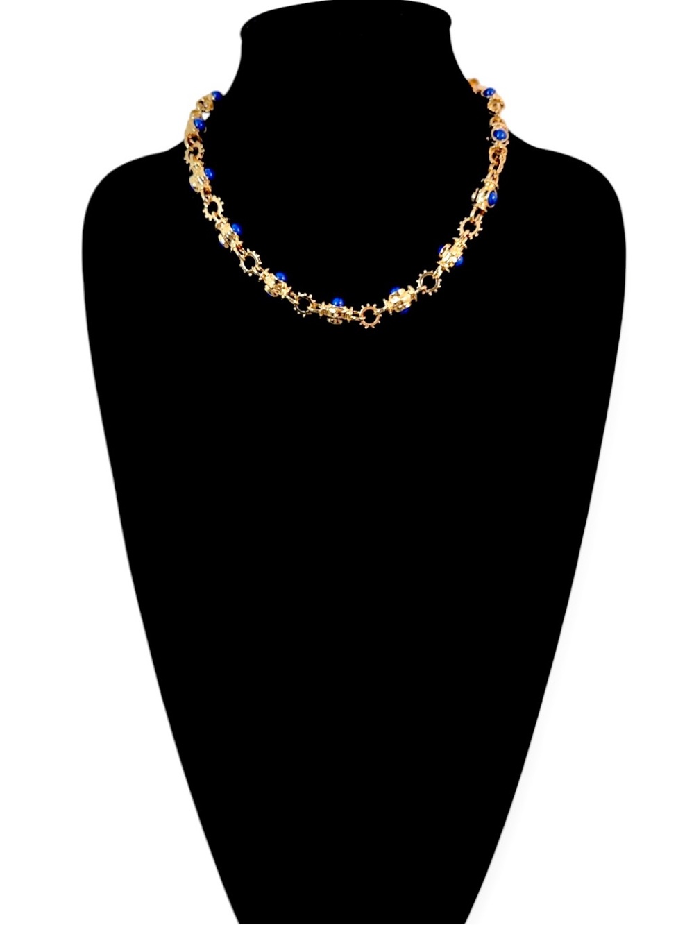 LEE ANGEL for NEIMAN MARCUS Gold Blue Cabochon Luxury Statement Necklace NWT